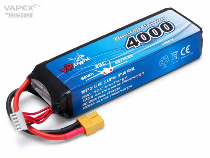 Vapex LP042FXT Li-Po Battery 4S 14,8V 4000mAh 25C XT60-Connector