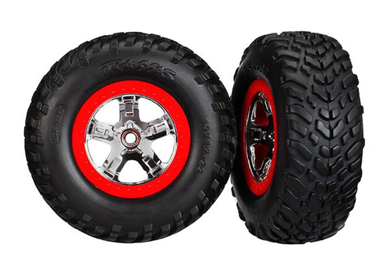 Traxxas 5887R Tires & Wheels SCT S1/SCT Chrome-Red 4WD/2WD Rear 