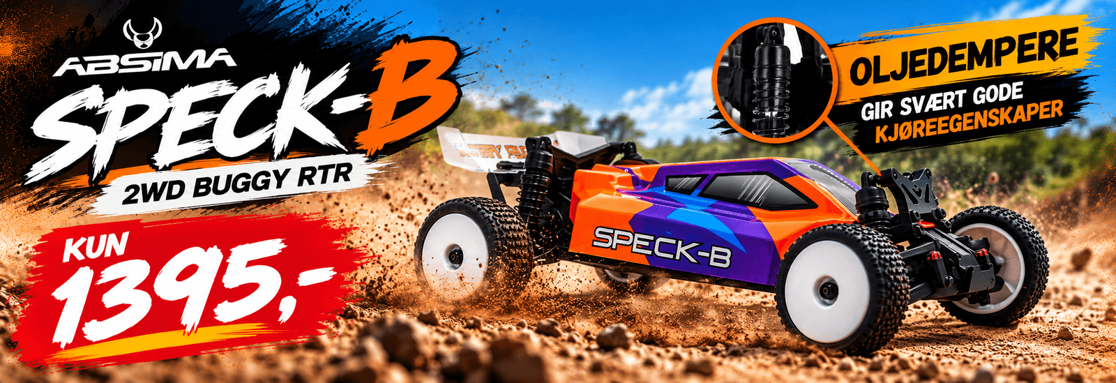 Absima Speck-B 2WD Buggy RTR med oljedempere – RC-bil til 1395 kr hos SamiRC